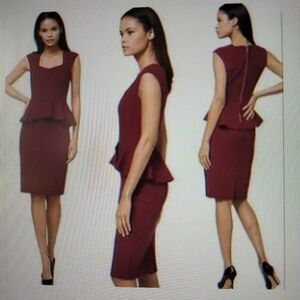 White House Black Market Body Perfecting Peplum Sheath Dress, Size 0P.  Burgundy